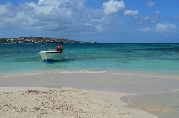 Fishing boat off the beach in Saint Maarten