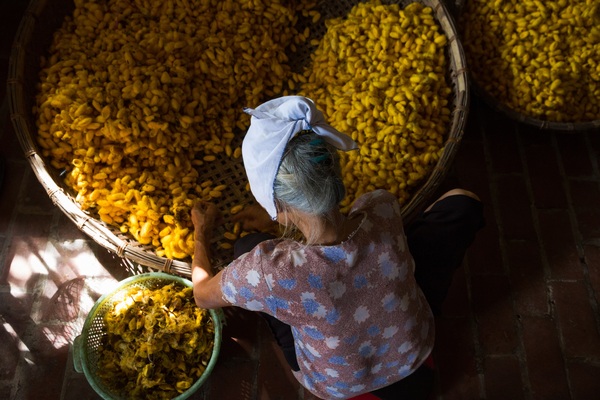 Silk weaving at Silk Island, Oknha Tey Village, Cambodia