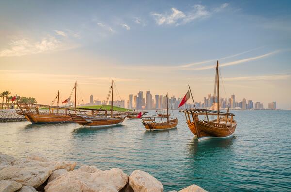 Boats anchored off Doha