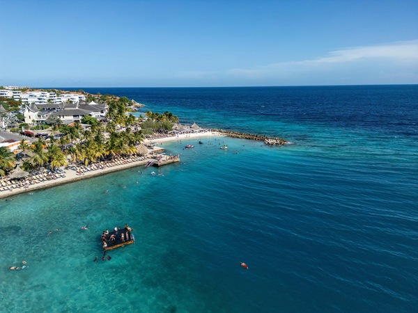 Aerial view of Jan Thiel Beach in Curaçao