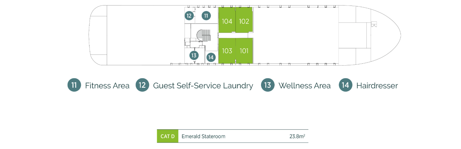 Emerald Cruises Emerald Harmony Riviera Deck plan and key.png