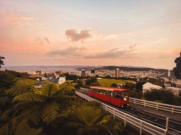 Cable car in the evening, Wellington