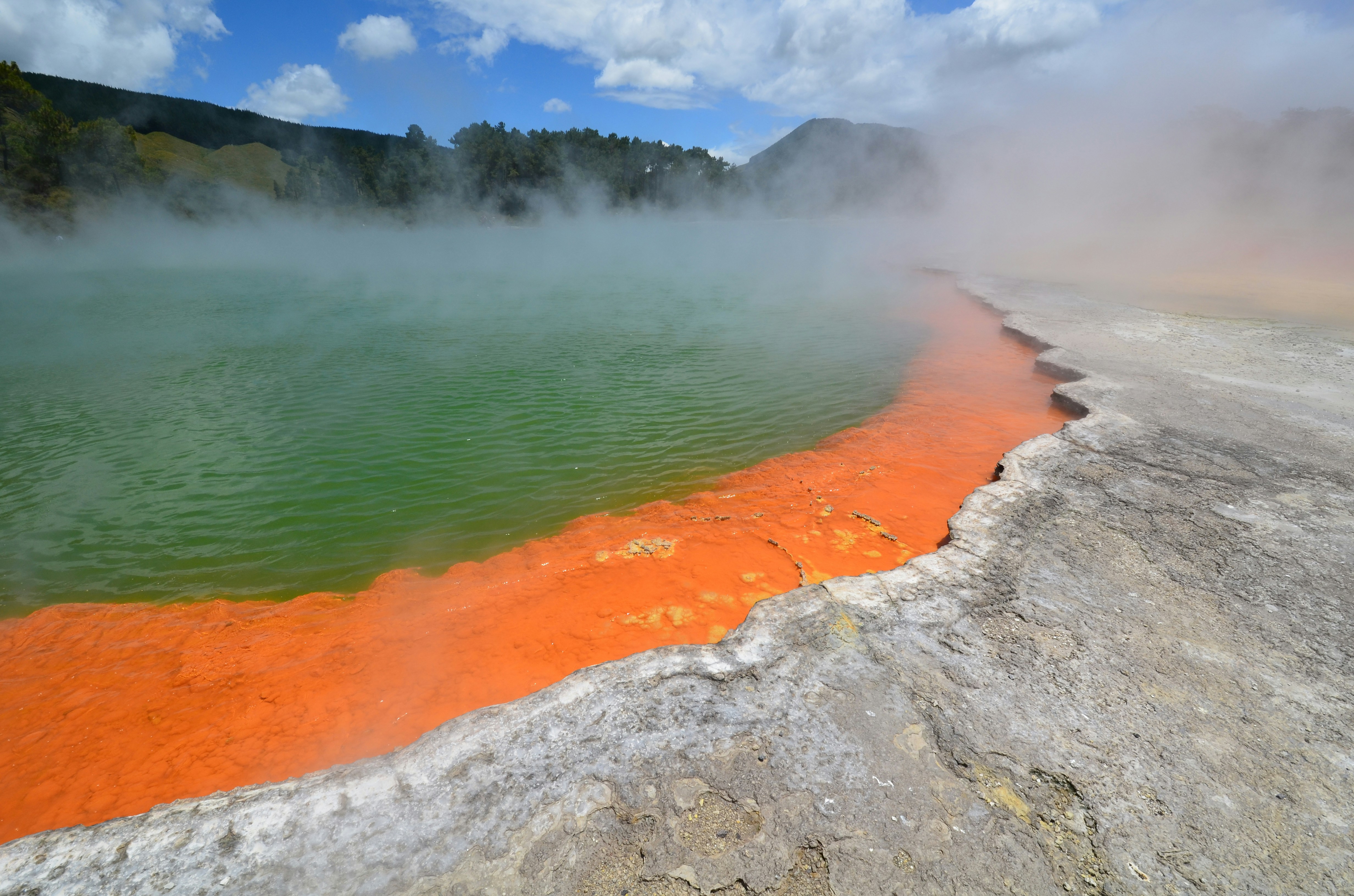 The Champagne Pool near Rotorua is a colorful crater lake in the geothermal area of Waiotapu.