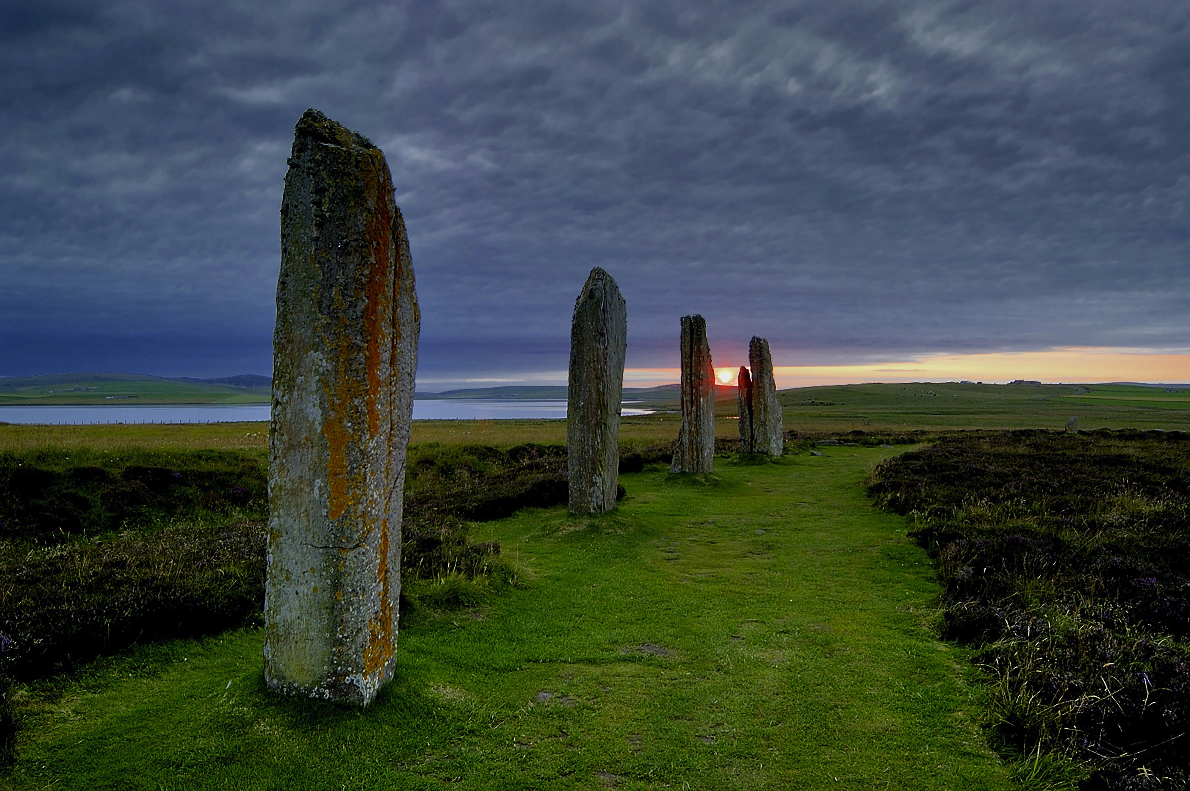 Sunset at Ring of Brodgar Stone Circle and Henge, Orkney Islands, Scotland