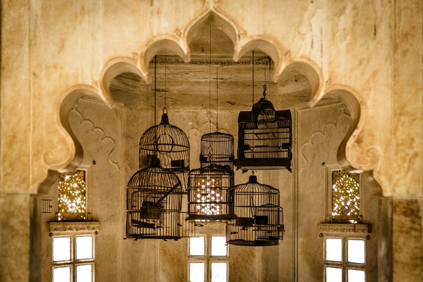 Empty bird cages in Indian palace in the city of Udaipur, Rajasthan, India.