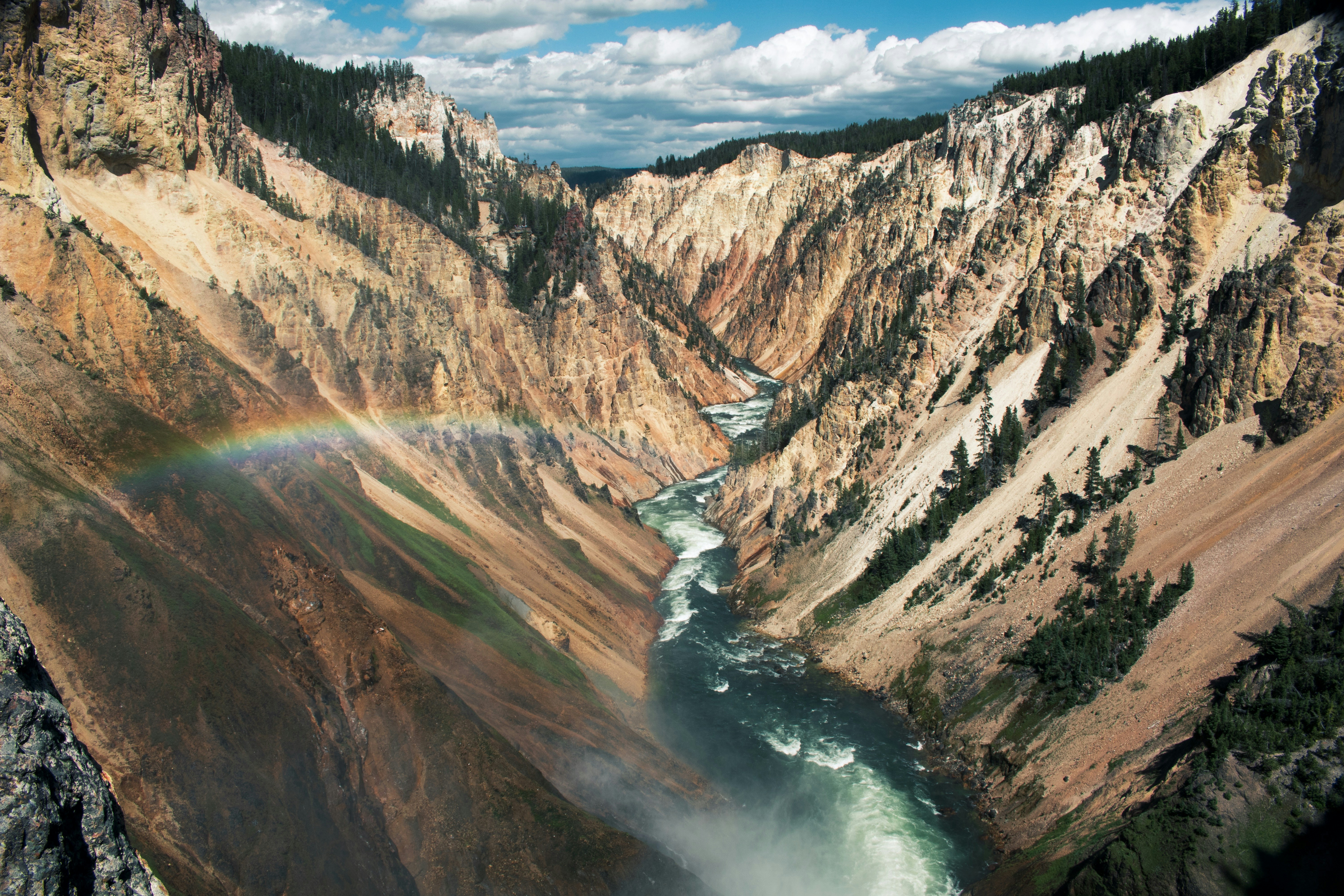 Aerial photo of mountain and river, Yellowstone National Park, United States