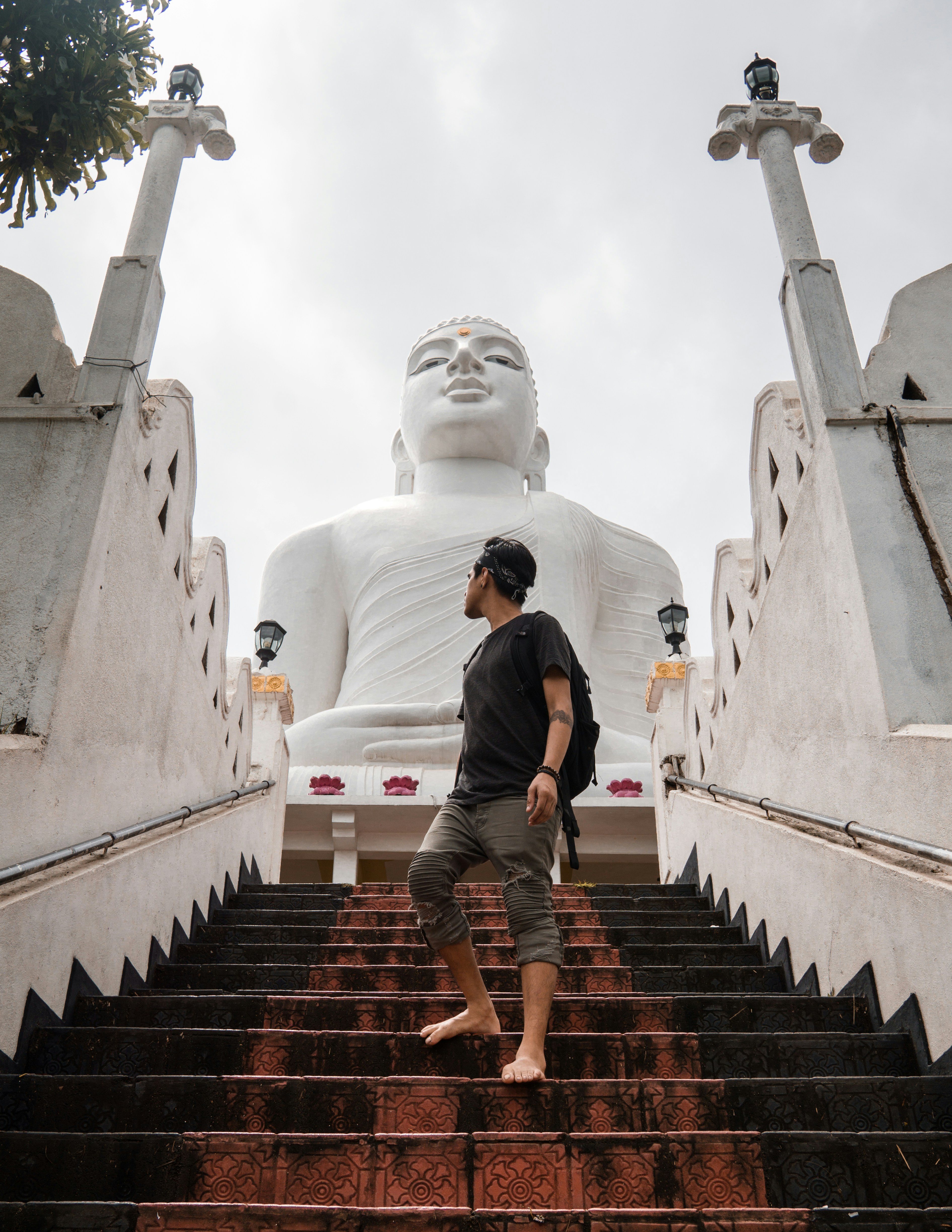 Walking down a Buddhist temple in Kandy, Sri Lanka