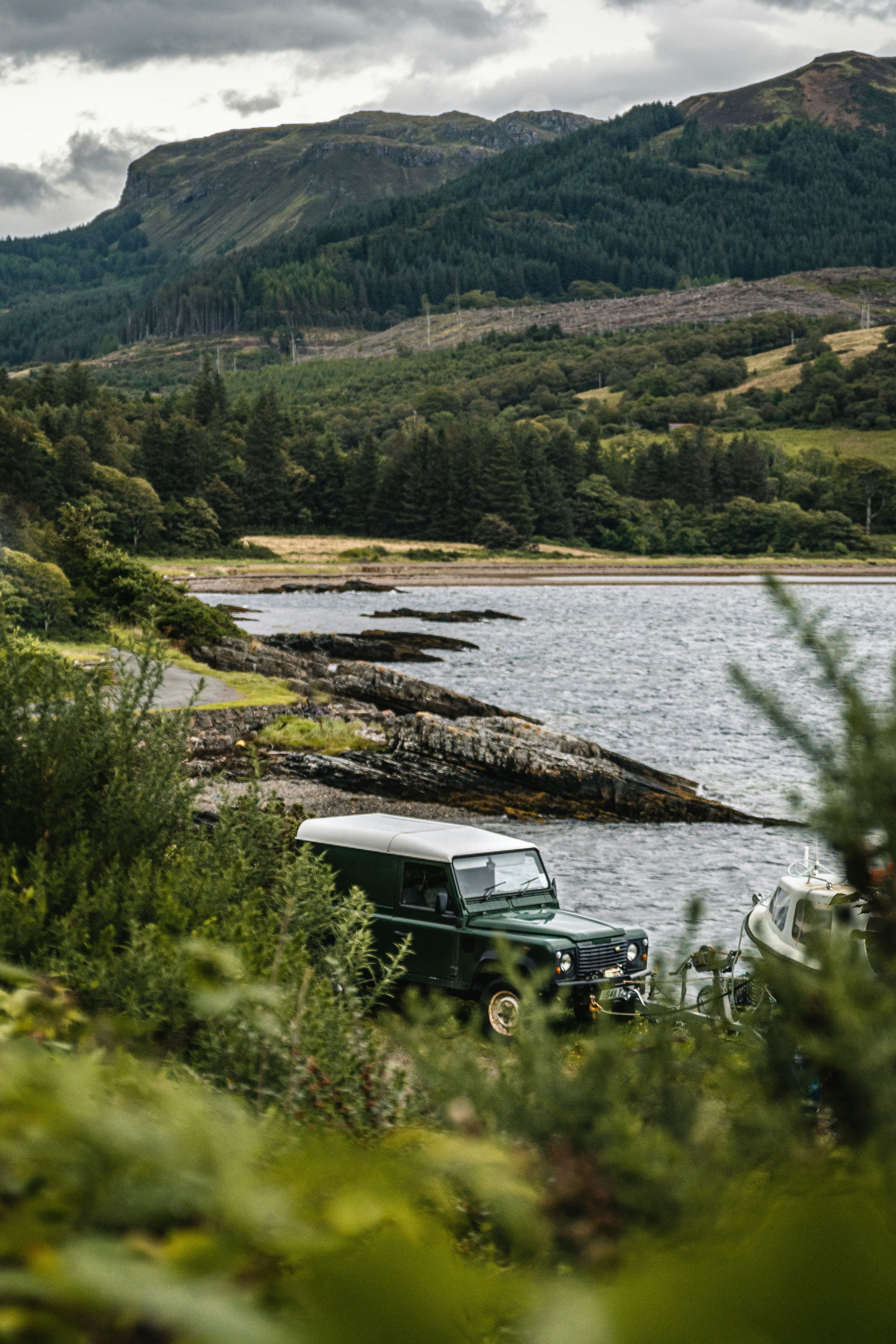 A Defender at home. Loch Linnhe UK