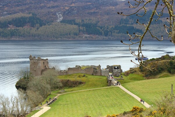 View of Urquhart Castle near Loch Ness lake in Scottish Highlands, United Kingdom