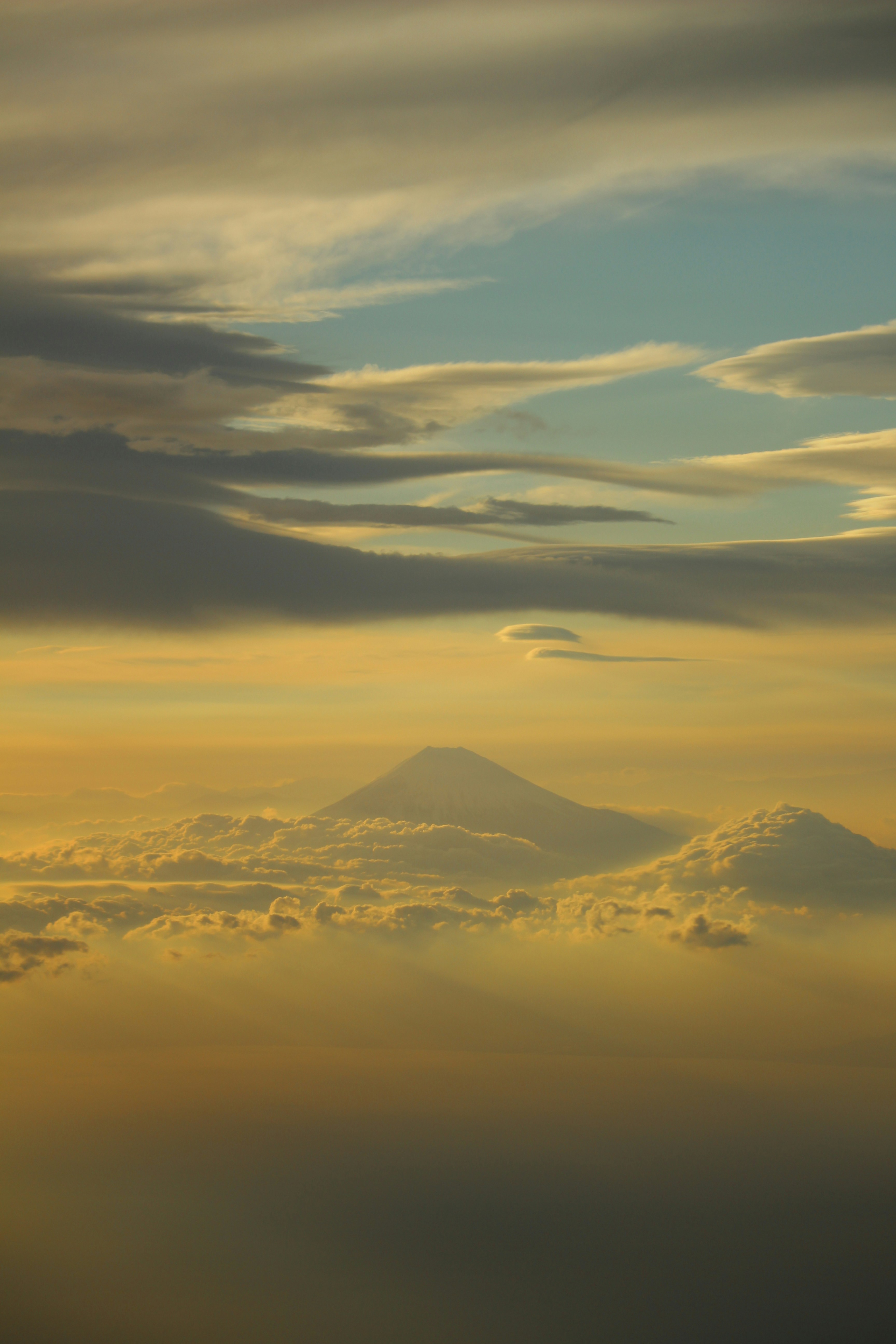 Mt. Fuji from the airplane in the evening