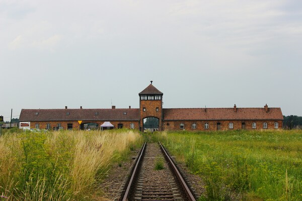 Auschwitz-Birkenau museum gate from the outside