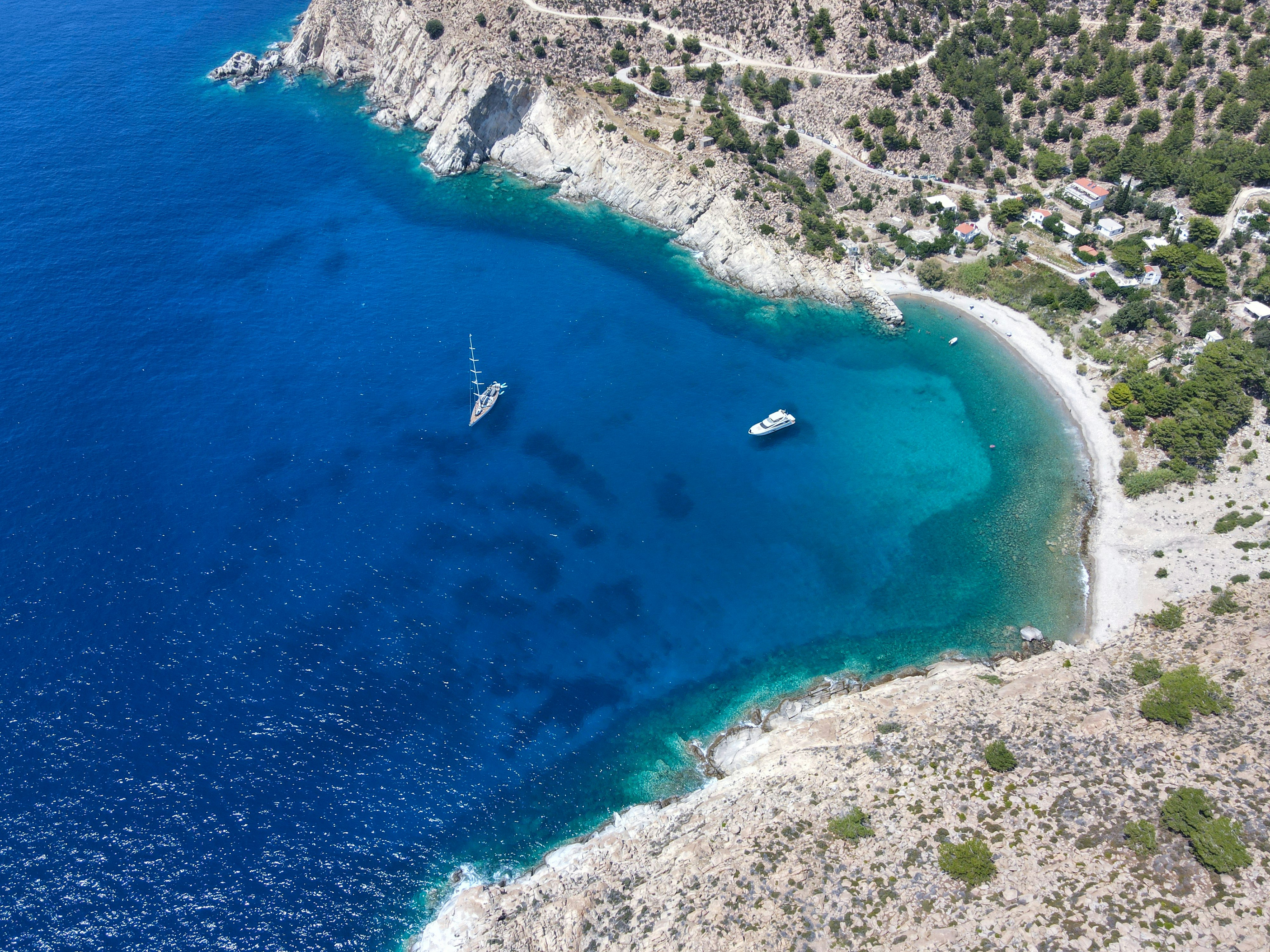 A view above Trapalou beach, Ikaria island, Greece.