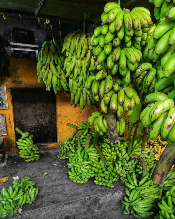 The famous banana market with 26 different varieties in Madurai, India.