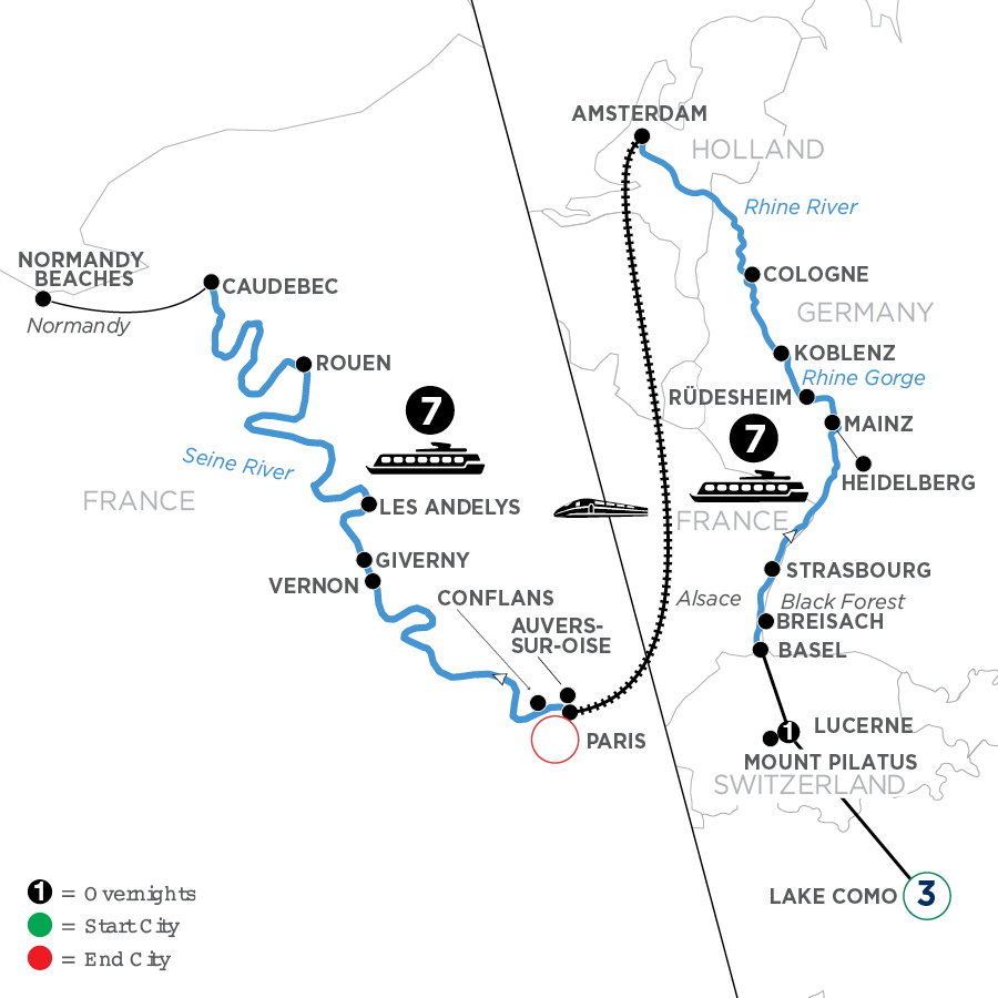 Timeless Rivers of Europe: the Rhine and Seine with Swiss Alps, 3 Nights in Lake Como & 1 Night in Lucerne